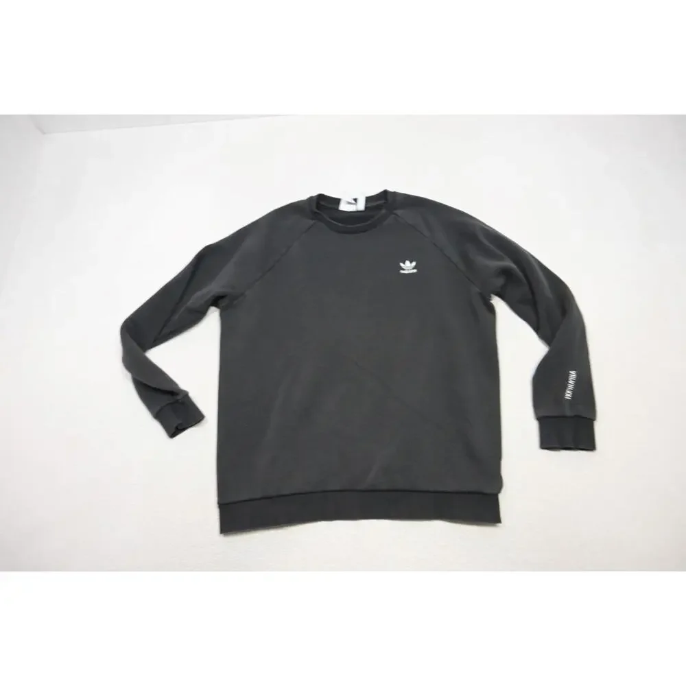 Adidas Sweat Shirt Crew Neck Black‎ PrimeGreen VTG LOGO Sweater Mens Large